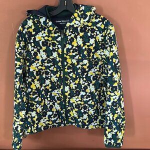 Outdoor Voices Floral Print Zip Up Hooded Windbreaker Jacket Green Size Medium